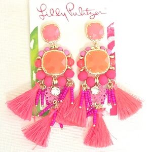 Lilly Pulitzer Coral and Pink Tassel Earrings